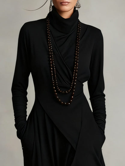 Giorgia - Asymmetrical Maxi Pleated Dress in Purple with High Neck (Necklace not included)